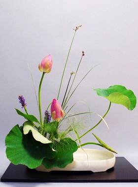 山陶白色花大判小原流日剑式花艺花道剑山插器底座瓷水盘水VVA培