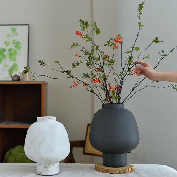 侘寂风北欧风陶瓷手工白色花瓶现代简约高级感陶罐插干花粗陶摆件