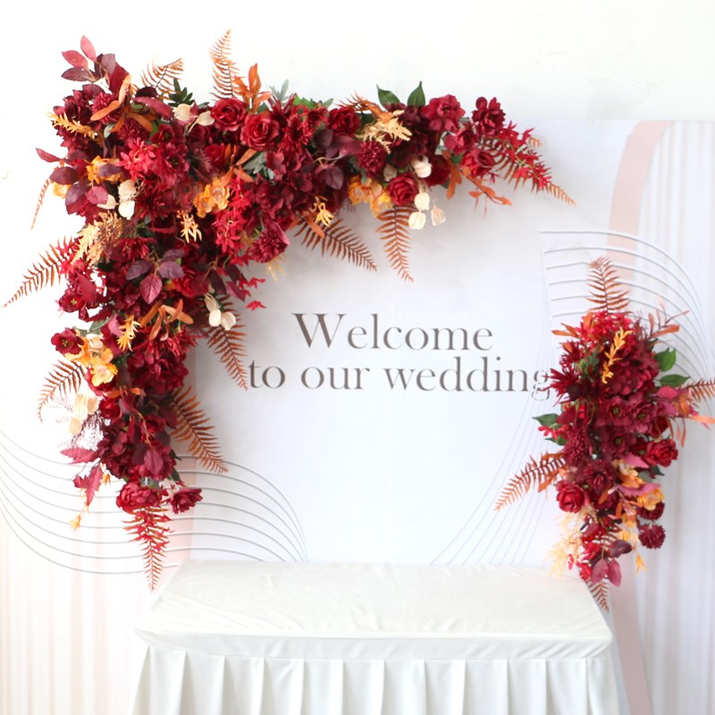 深红婚庆花艺组合路引花喜庆w开业活动布置婚礼舞台背景拱门三角