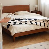 复古1.5m小户型家用1.8米主卧双人床 北欧实木床日式 小万家具