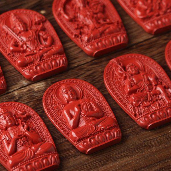 苏工制版生肖本命佛朱砂吊坠八大守护神精雕图本命年随身平安饰品