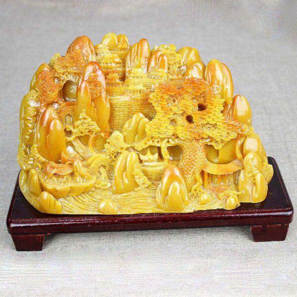 原石玉石寿山石雕田黄石富水长流发财树玄关摆件奇石观赏石