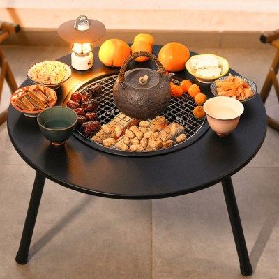 多功能户外烧烤炉炭火围炉煮茶桌带烤火盆室内取暖烤茶火锅小园桌,厨房/烹饪用具,其它烧烤用品,淘宝优惠券,粉丝福利购,淘宝优惠卷
