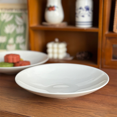 北府 纯白d唐山骨瓷斗笠菜盘月光汤盘早餐盘甜品盘西餐餐具可微波
