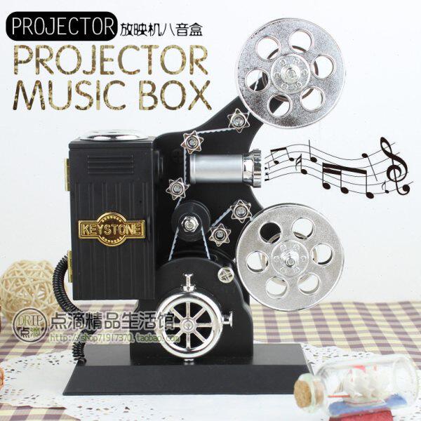 创意复古电影胶片放映机发条式八音盒可收纳首饰盒家居音乐盒摆件