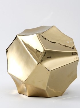 现代简约轻奢陶瓷几m何切面装饰品摆件金色白色客厅电视柜书房摆