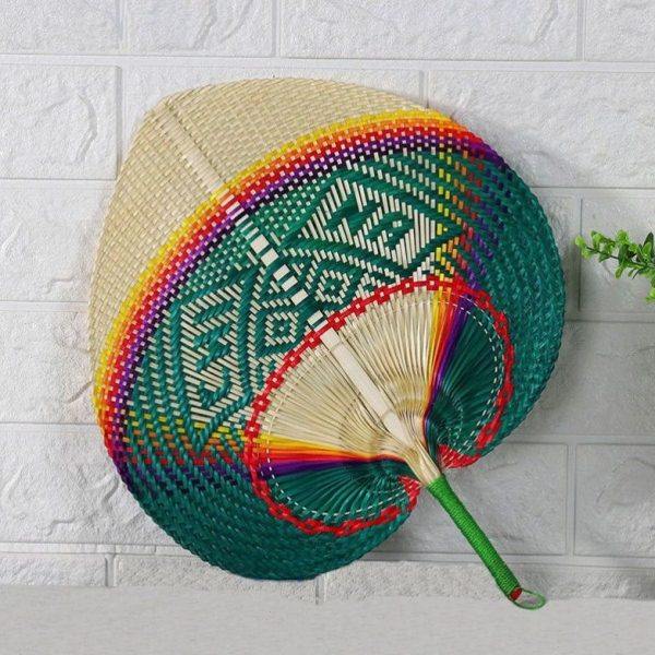 全竹编扇子手工夏天七彩扇编织蒲扇老式桃心扇大号桃形扇手摇印花