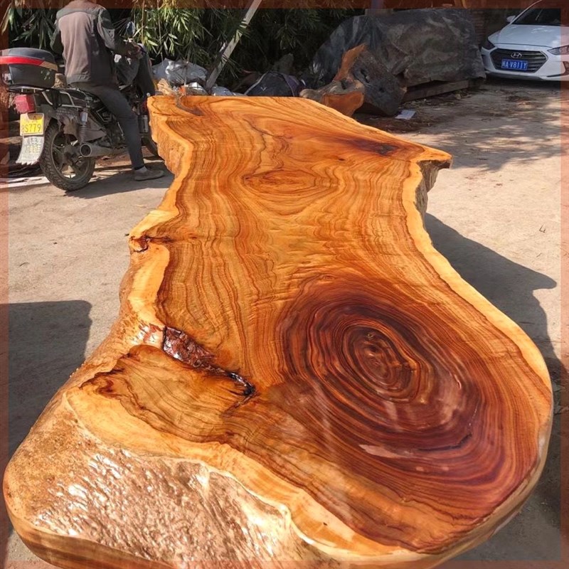 香樟木实木大板茶桌面定制客栈办公桌子台民宿P原木家具饭餐桌定