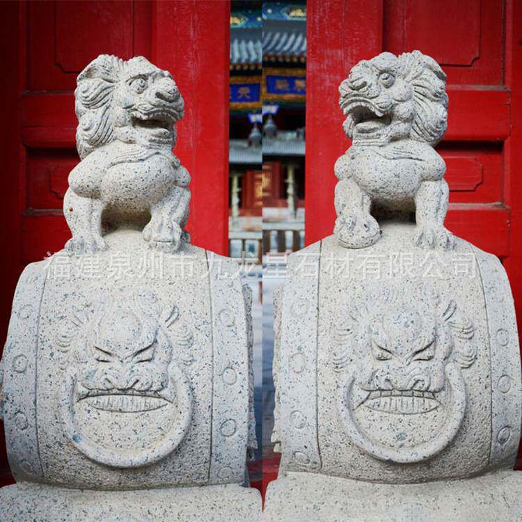 石雕青石仿古门墩门口抱鼓石摆件一对家用看门石狮子貔貅小象石鼓