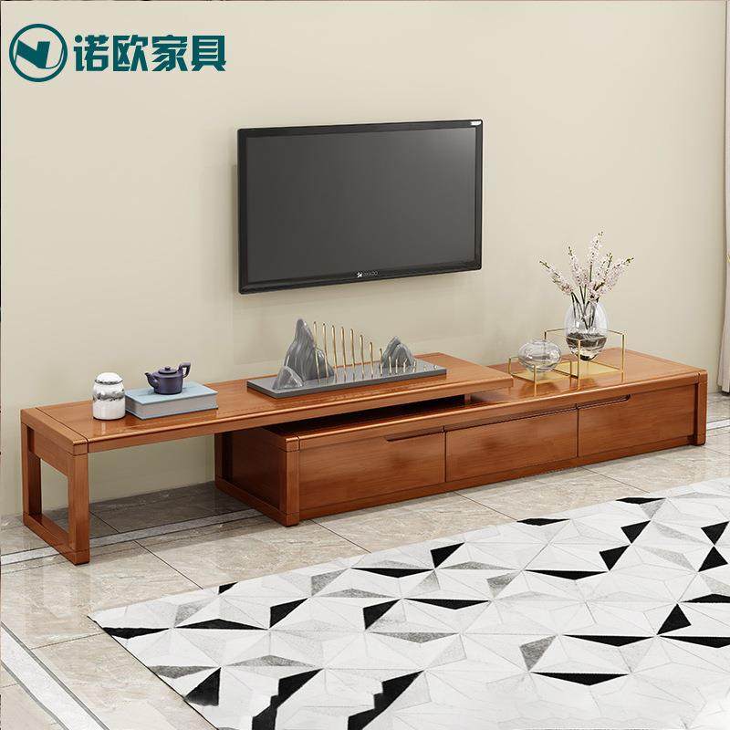 现代新中式伸缩电视柜橡胶木地柜实木视听柜酒店家用储物工厂直销