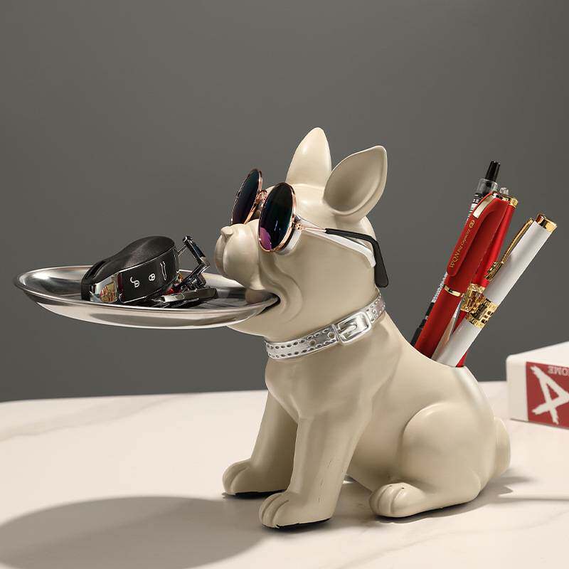 树脂狗雕像客厅装饰狗雕塑托盘装饰法国斗牛犬家庭室内办公桌装饰