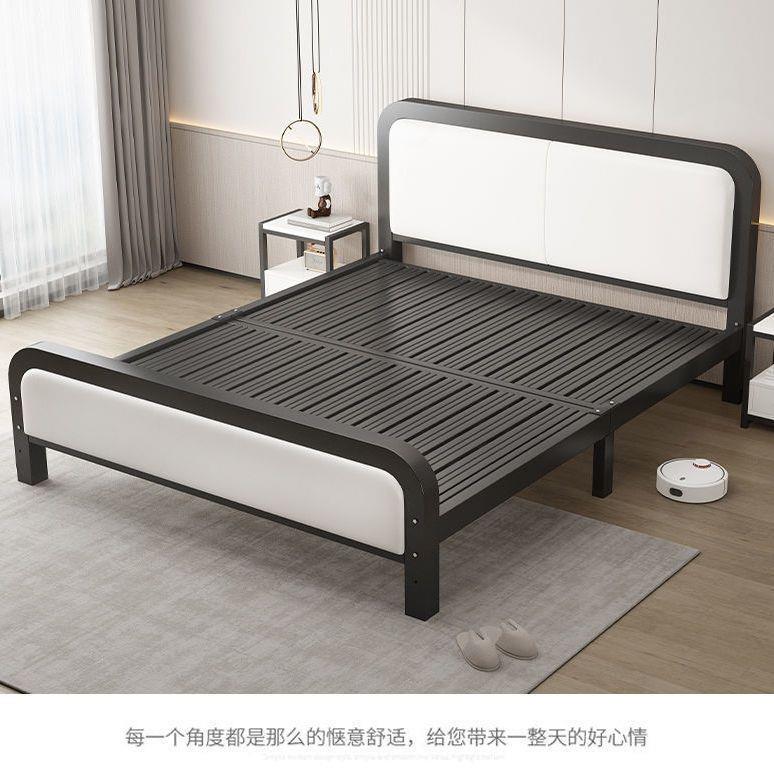 床头软包床双人1.8x2米铁艺床加厚加粗加密1.5米1.2米单人公寓床
