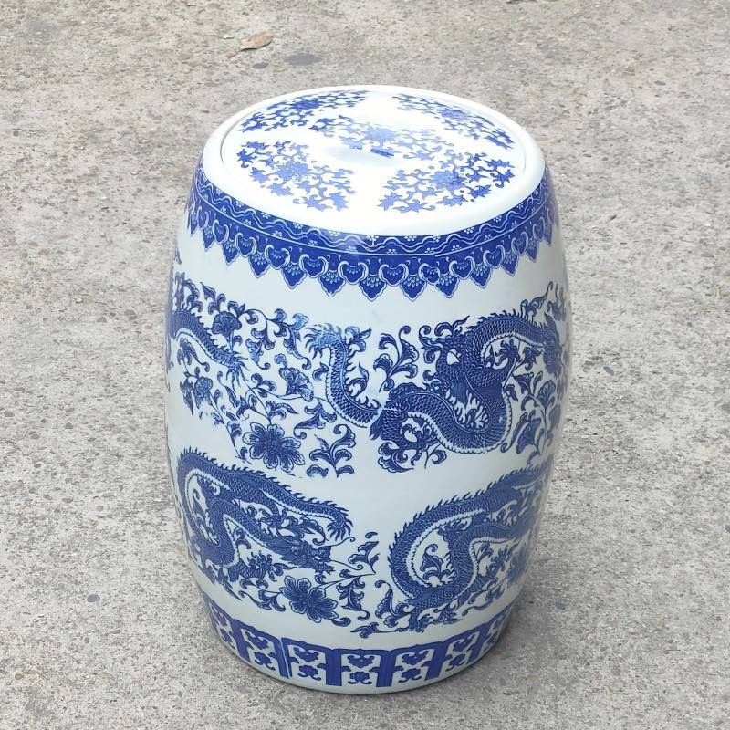 陶瓷米缸 青花瓷釉下彩带圆柱形米桶油桶防潮防霉 家居收藏摆件