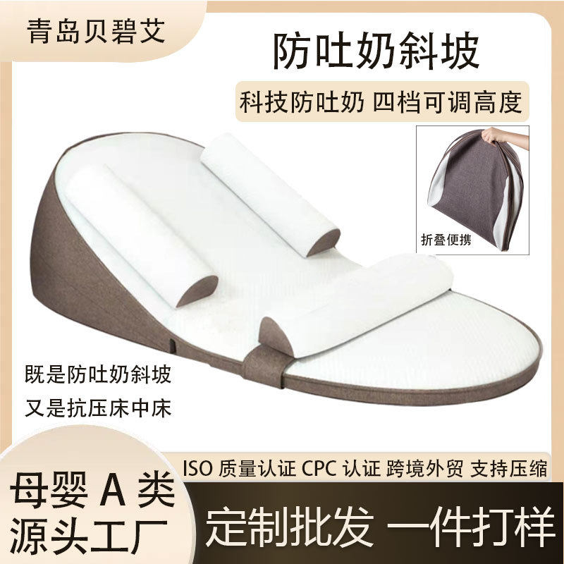 新生婴儿斜坡枕a类防吐奶溢奶呛奶床中床护脊椎靠垫可调节斜坡垫