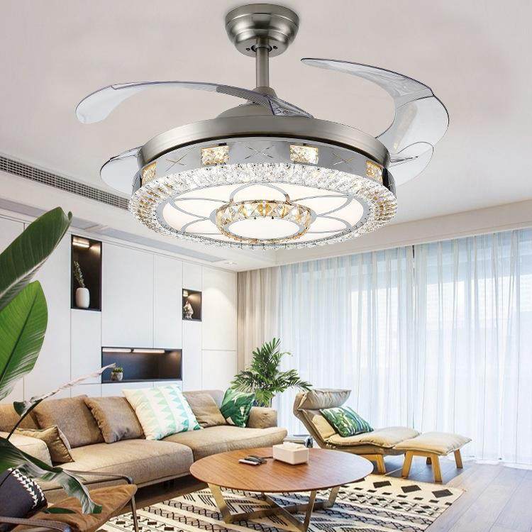 水晶风扇灯led隐形风扇灯客厅餐厅现代简约超静音吊扇灯卧室吊灯