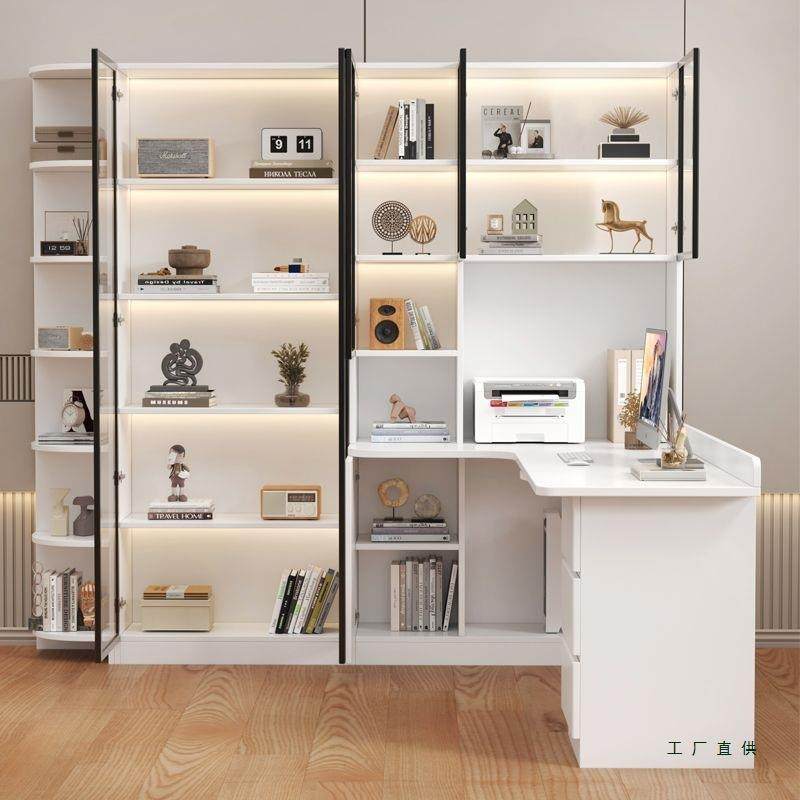实木转角电脑桌书桌书架组合台式写字一体书柜家用儿童卧室学习桌
