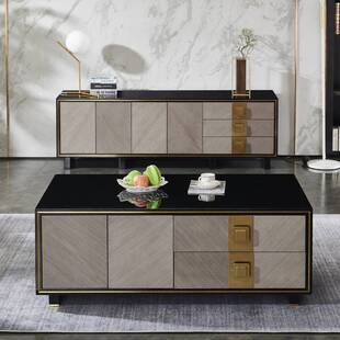 轻奢茶几电视柜地柜储物柜后现代简约美式电视柜钢化玻璃烤漆茶几