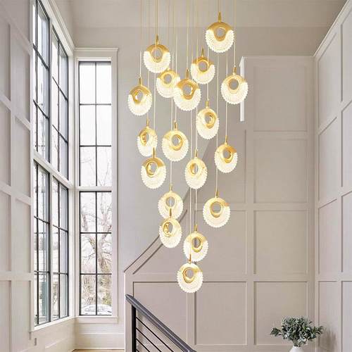 现代轻奢旋转楼梯长吊灯复式楼别墅客厅餐厅创意艺术水晶吊灯具