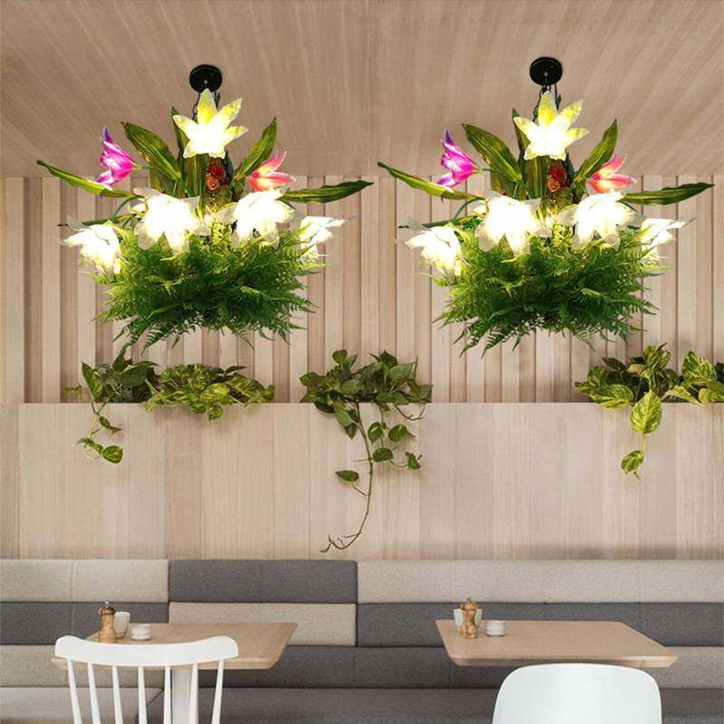 创意餐厅植物吊灯田园酒吧清吧主题绿植装饰灯花草氛围灯绿植灯