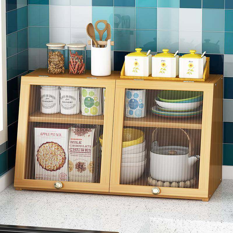 家用多层实木厨房台面置物碗筷收纳架防尘调味料柜子客厅桌面储物