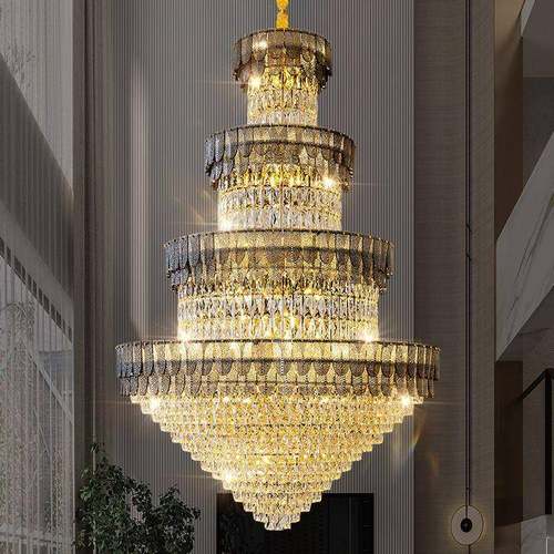 别墅复式楼水晶大吊灯楼中楼客厅大厅中空挑空欧式新款楼梯长吊灯
