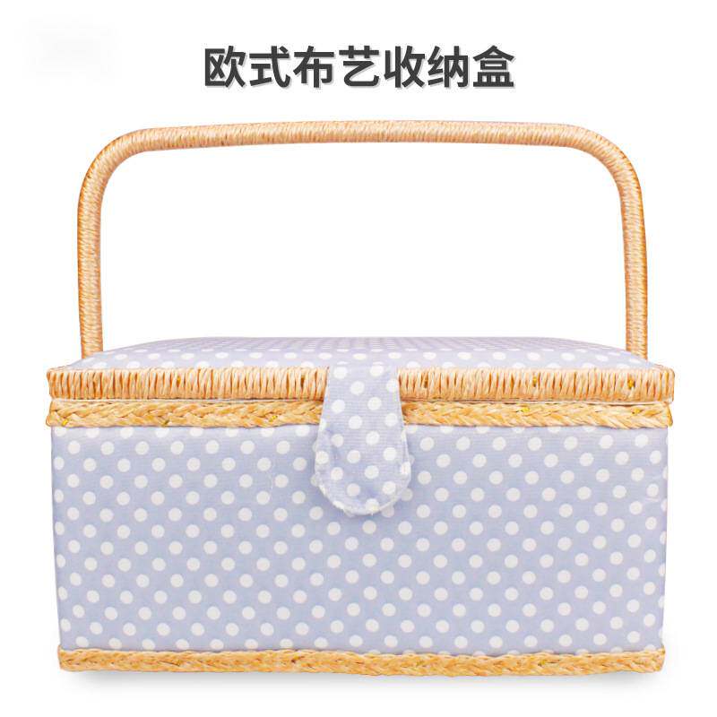 手提欧式工具收纳箱居家玫瑰色刺绣工具收纳盒整理盒布艺针线盒子