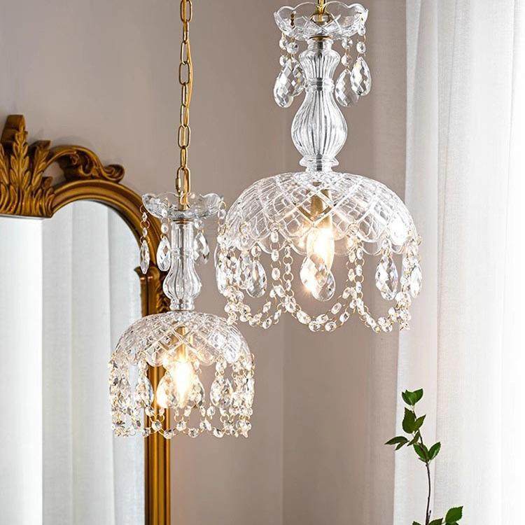法式水晶小吊灯美式田园乡村玄关入户床头轻奢过道衣帽间飘窗灯具