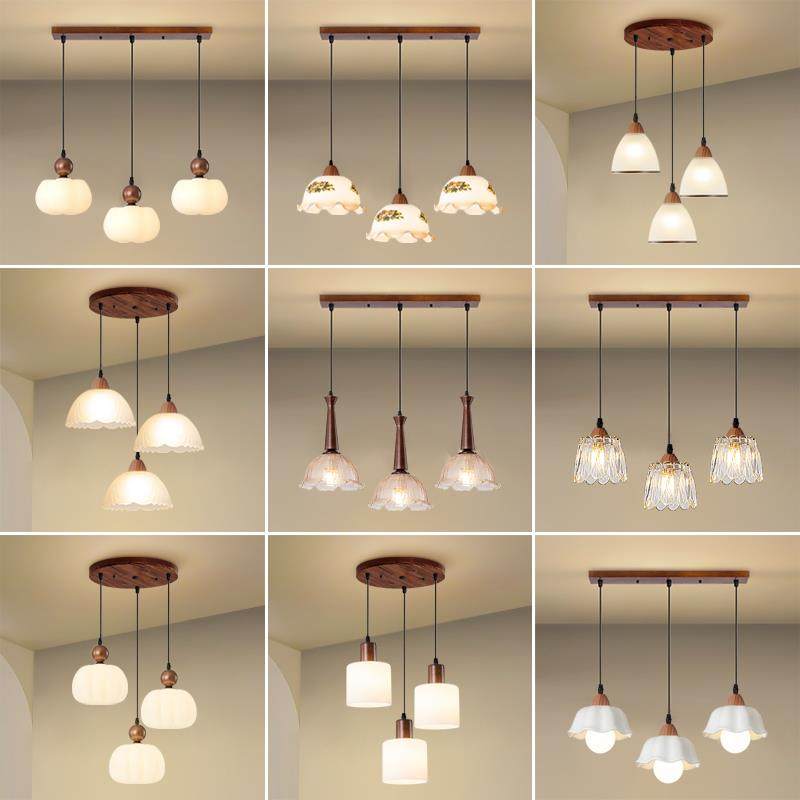 新款桃木色典雅复古餐厅吊灯三头长线饭厅餐桌中古风吧台家用吊灯