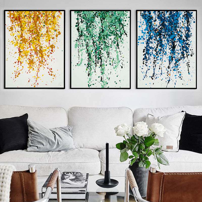 现代简约抽象三联装饰画客厅走廊玄关卧室壁画电表箱手绘油画有框