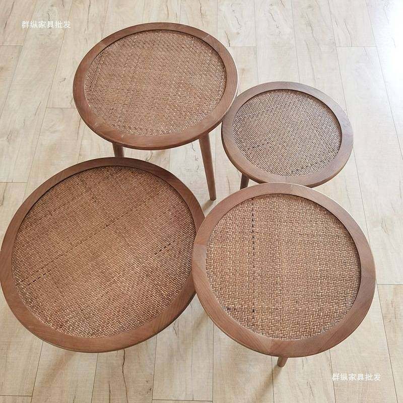 波西米亚美式复古实木茶几藤面沙发边几阳台角几圆桌民宿休闲桌子,鲜花速递/花卉仿真/绿植园艺,割草机/草坪机,淘宝优惠券,粉丝福利购,淘宝优惠卷