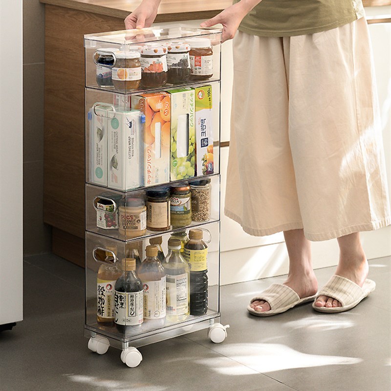 夹缝收纳柜透明家用厨房收纳架窄缝置物柜卫生间储物缝隙柜边柜窄