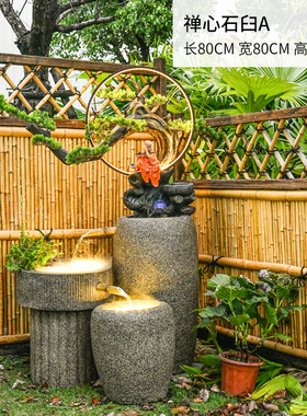 室内鱼池假山喷泉流水摆件顶楼露台庭院花园造景角落装饰景观水池