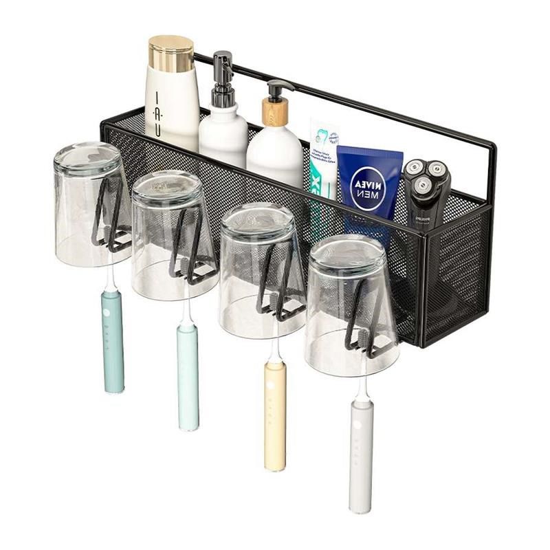 牙刷置物架化妆室牙壁挂式杯架子日用品打孔刷牙收纳层架K浴室免