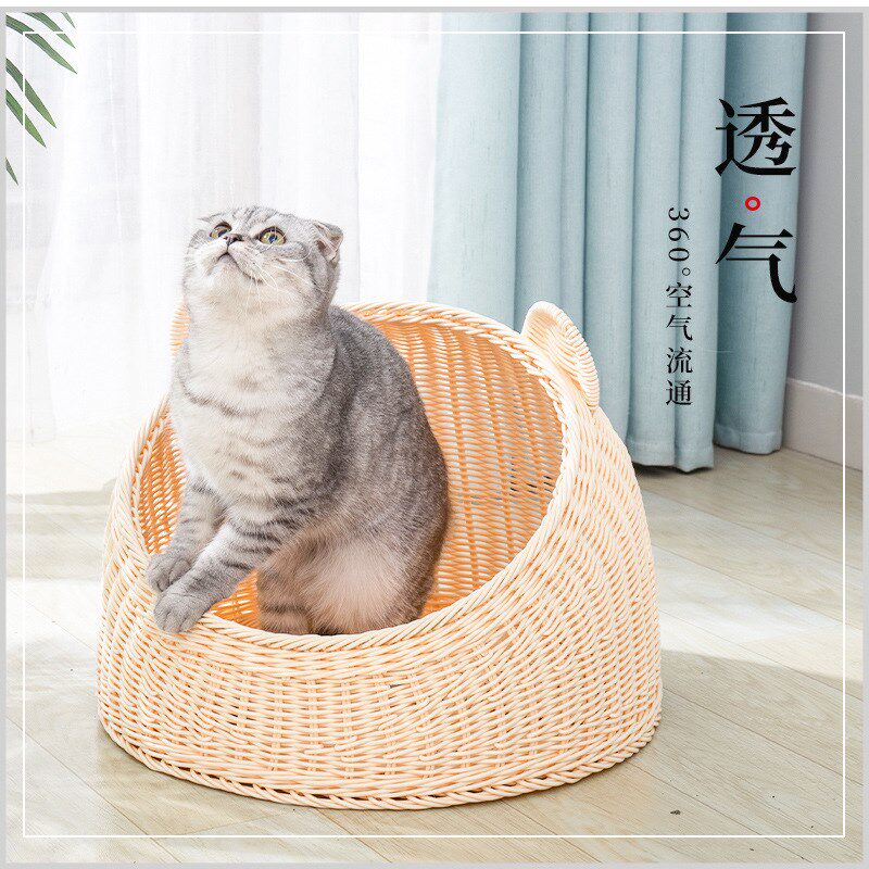 藤编猫窝夏季竹藤手工编织窝竹编猫咪凉窝夏天编藤半封闭式猫用品