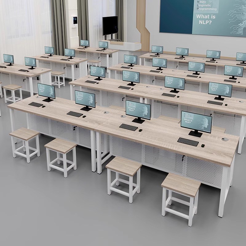 学校教室电脑桌学生培训课桌双人桌椅多媒体微机室校园机房电脑桌