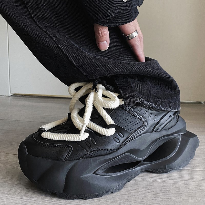 两点浪漫2024新款6CM厚底增高老爹鞋男镂空设计超好脚感休闲鞋男