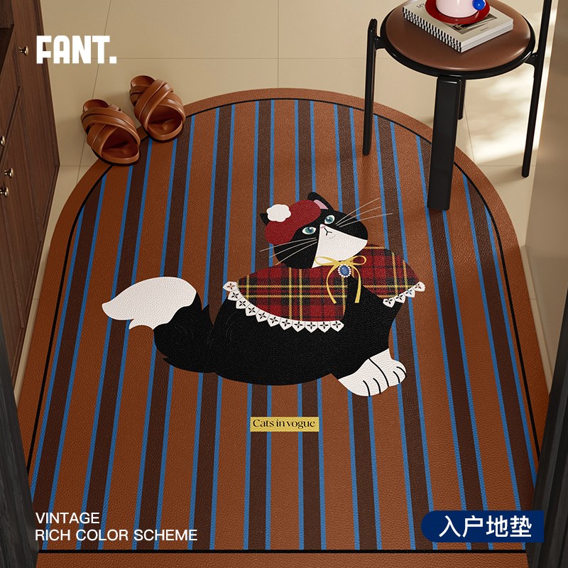猫咪超模新年入户门地垫可擦洗家用进门垫pvc皮革防滑玄关脚垫子