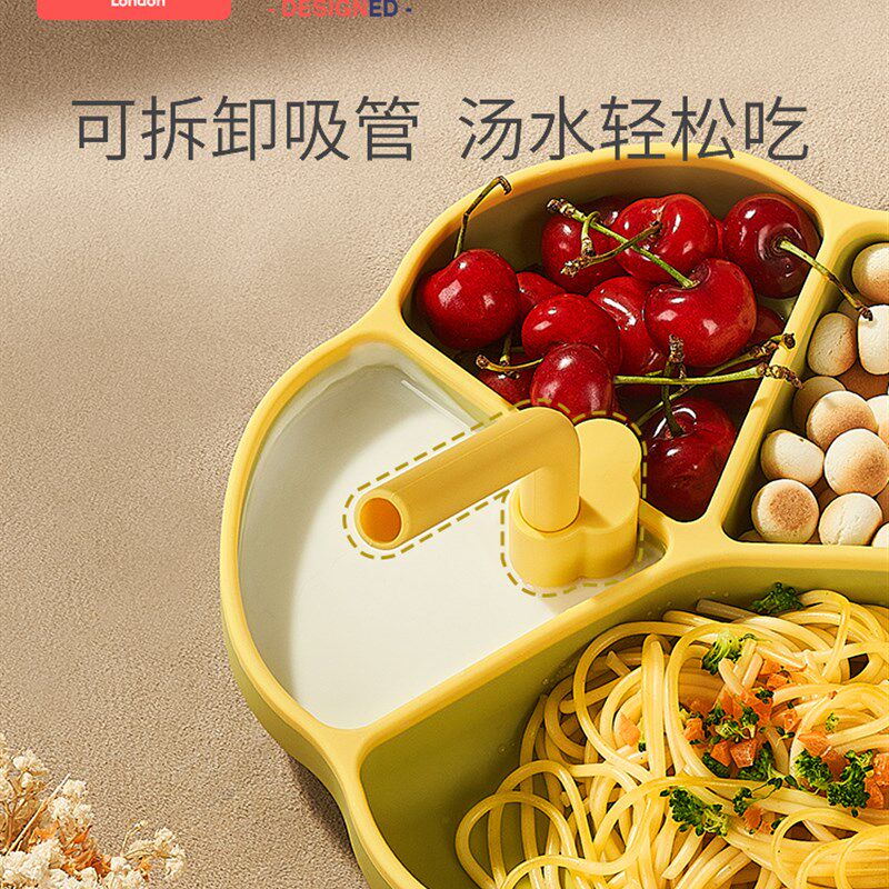 宝宝餐盘吸盘一体式婴儿硅胶分格吸管碗吃饭训练儿童餐具套装,婴童用品,儿童餐具,淘宝优惠券,粉丝福利购,淘宝优惠卷