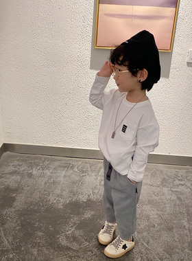 男童白色长袖T恤春秋男宝宝薄款纯色小童内搭黑色打Z底衫潮童