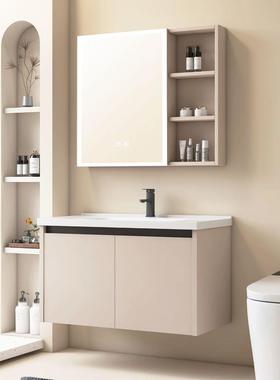 奶油铝浴室柜水加4m0宽44c防35厘米小户型陶750瓷一厚体洗手脸盆