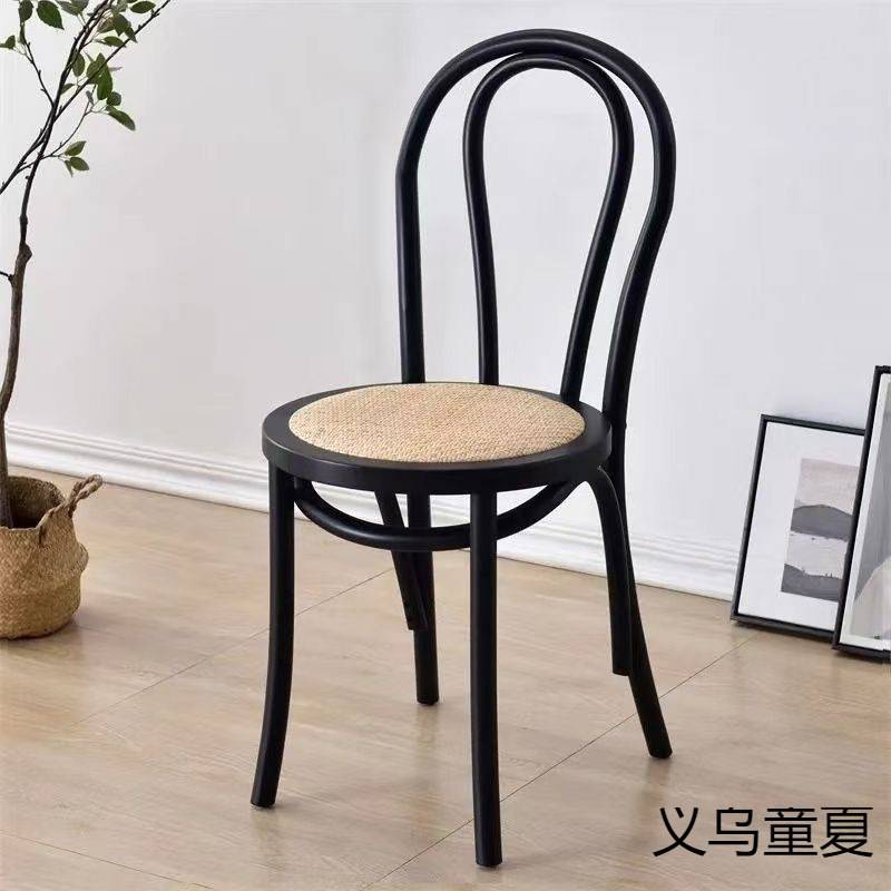 实木餐椅藤编椅子家用餐桌椅美式中古风thonet美式法式复古靠背椅