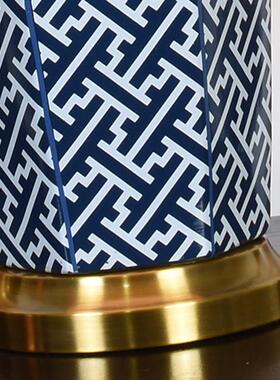 现代美卧式约陶瓷台灯客厅室样板房装饰台简灯中瓷国风大气-TD07