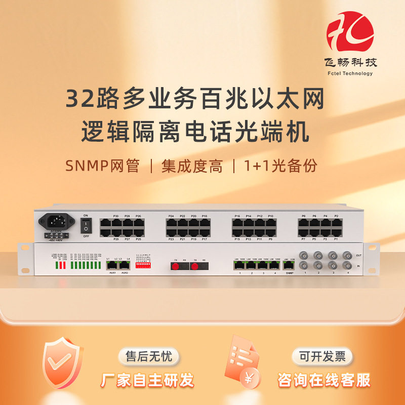 32路电话光端机+4路E1百兆以太网+4路数据光端机SNMP网单纤RJ45座