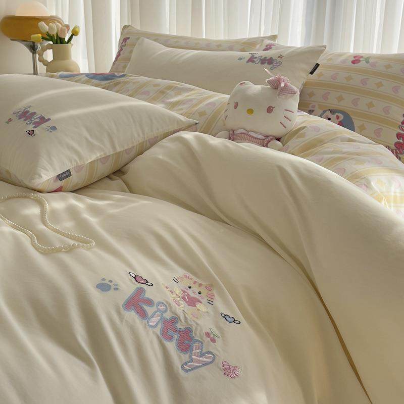 b面卡通纯棉床上四件套100全童棉a绣儿被套宿舍床单三刺件套lxy20
