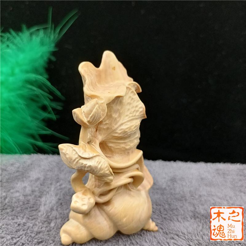 小叶黄杨木雕刻玩年年有余荷叶手把VAY件随手身把玩茶宠文复鱼古