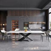 高档岩板餐桌意轻奢碳饭素钢岩板旋转方式 圆两餐RLZ台用桌椅组合