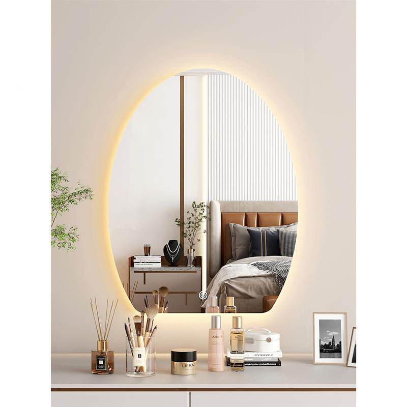 化妆镜壁挂蛋光形梳妆镜511卧室挂墙le镜d台异形智能镜带灯发梳妆