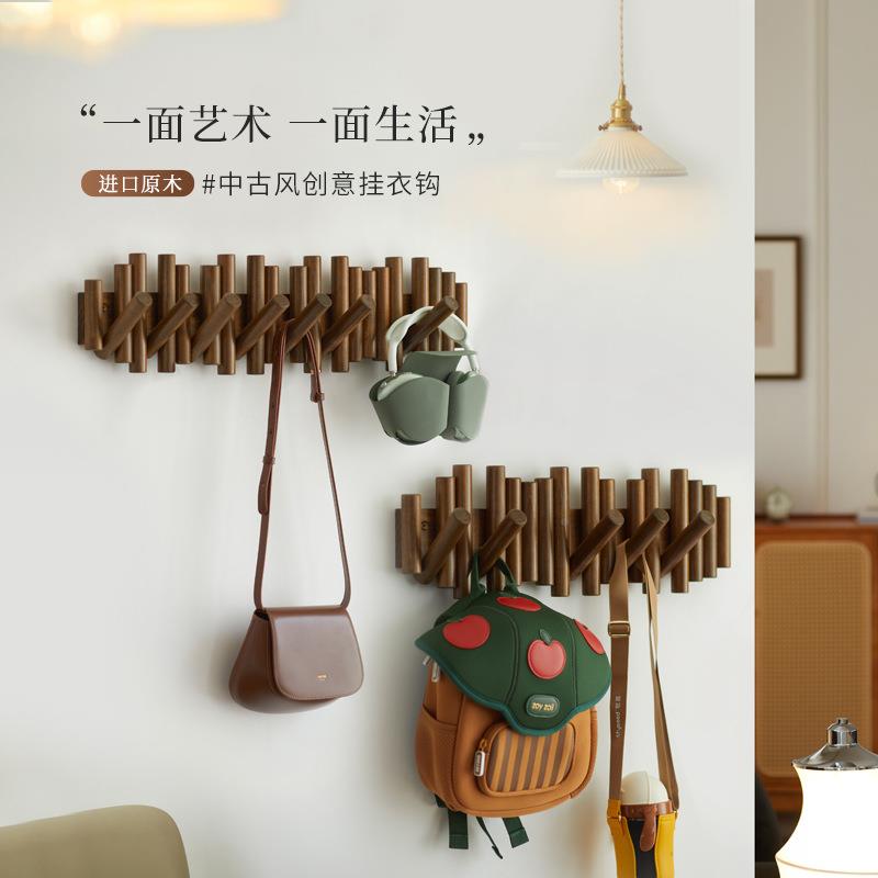 钢琴键衣架挂985免打置孔实木墙上壁进挂钩卧室玄关入户门后物衣