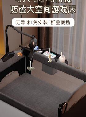 多功QOS能可折叠可移动床便携式婴床拼接大宝宝床摇床布b儿b床尿