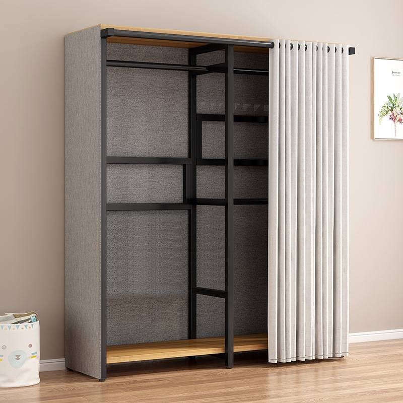 简易衣柜家用卧室现代简约布衣柜钢木组合加粗多挂出租屋储物衣架